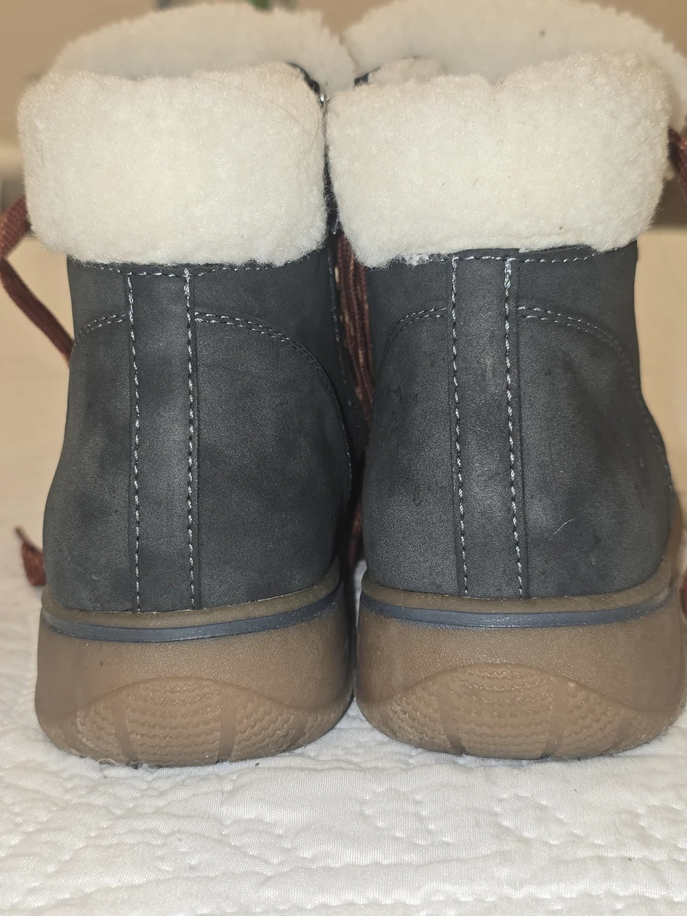 Bjorndahl Blue/Gray Winter Boots With Rust Colored Lace-ups And Cream Sherpa